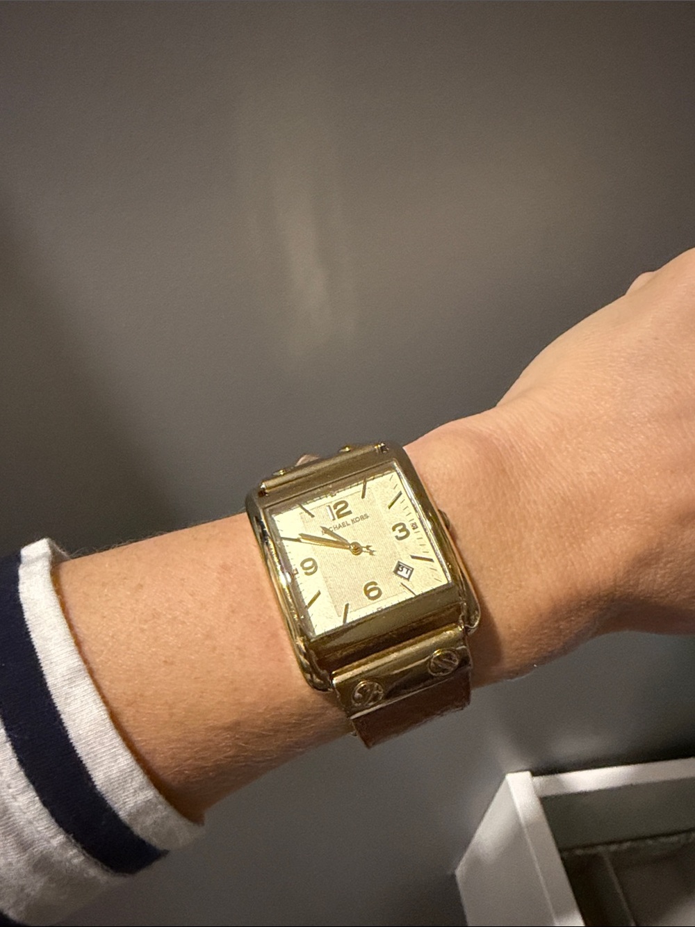 Michael Kors Gold-Tone Rectangular Women's Watch with Champagne Dial